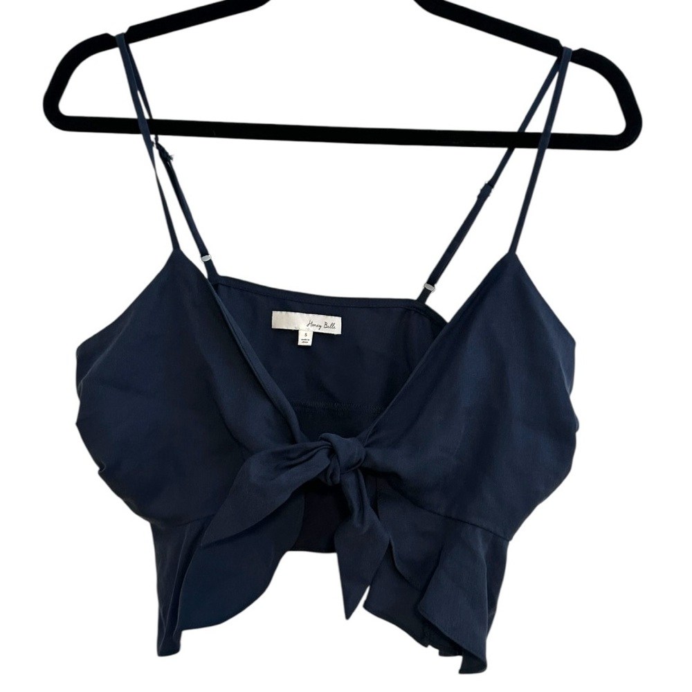 Navy Blue Tie-Front Crop Top‎